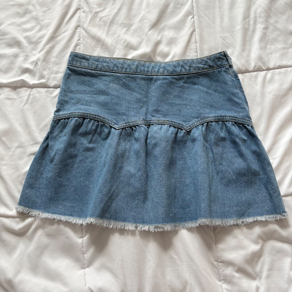 Harper Heritage Francescas Denim Mini Skirt Ruffle Womens Medium 100% Cotton
